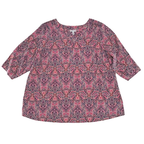 Croft & Barrow Plus Size‎ Paisley Chiffon Tunic Blouse 3x Career Office Preppy - Picture 1 of 10